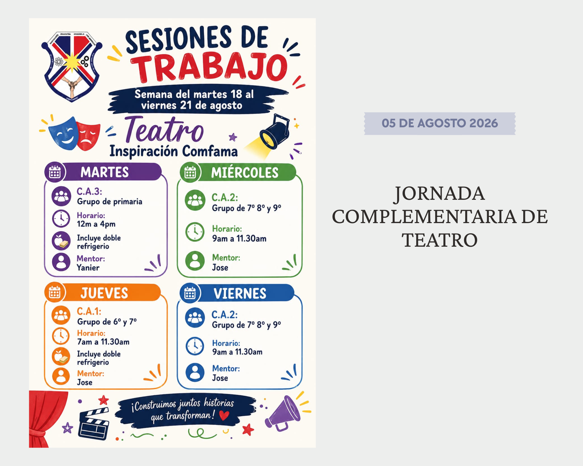 SESIONES DE TRABAJO. TEATRO INSPIRACION COMFAMA